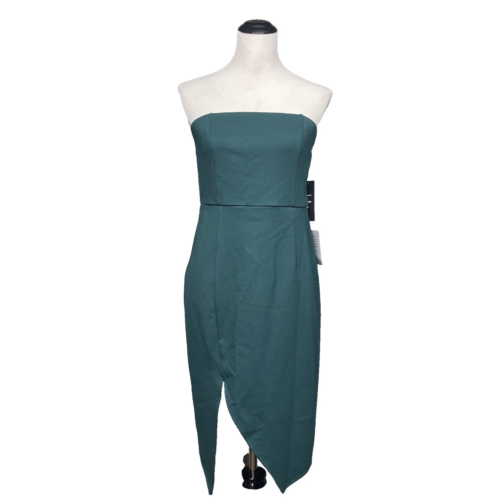 NWT Lulus Jazzy Strapless Bodycon Dress Forest Green Sz LG Nordstrom Asymmetric